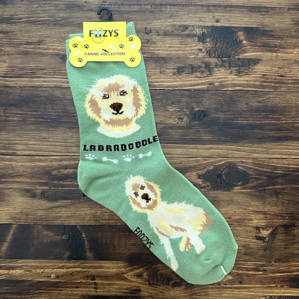 NWT Foozys Green Labradoodle Print Casual Crew Socks Women One Size